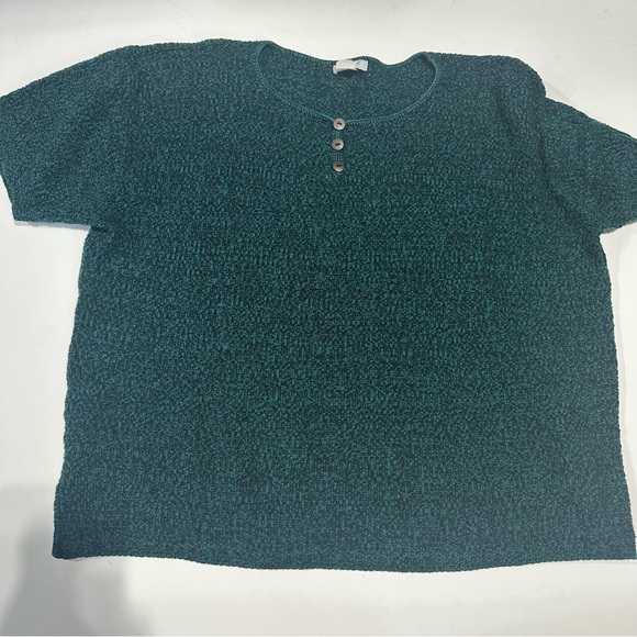 Vintage Teal Short Sleeve Sweater with Button Detail - Picture 1 of 3